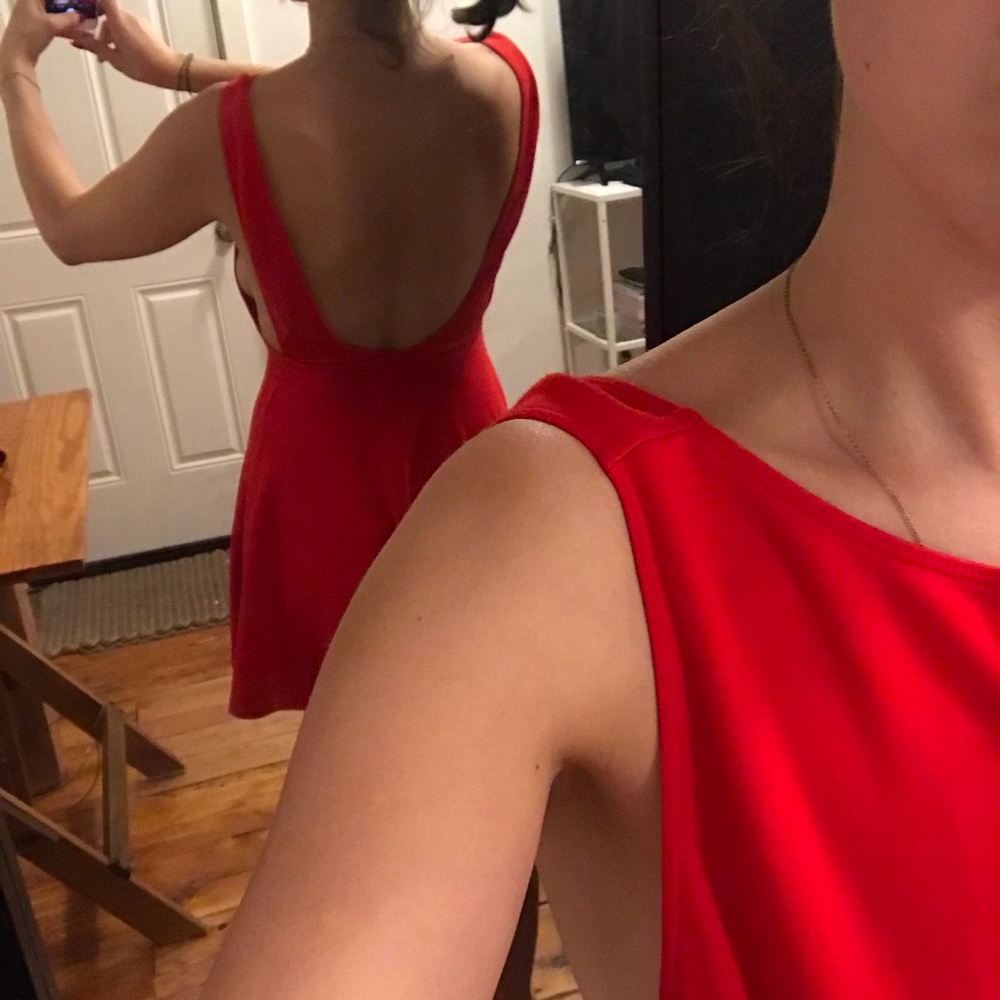 Red Backless American Apparel Skater Dress (S)
